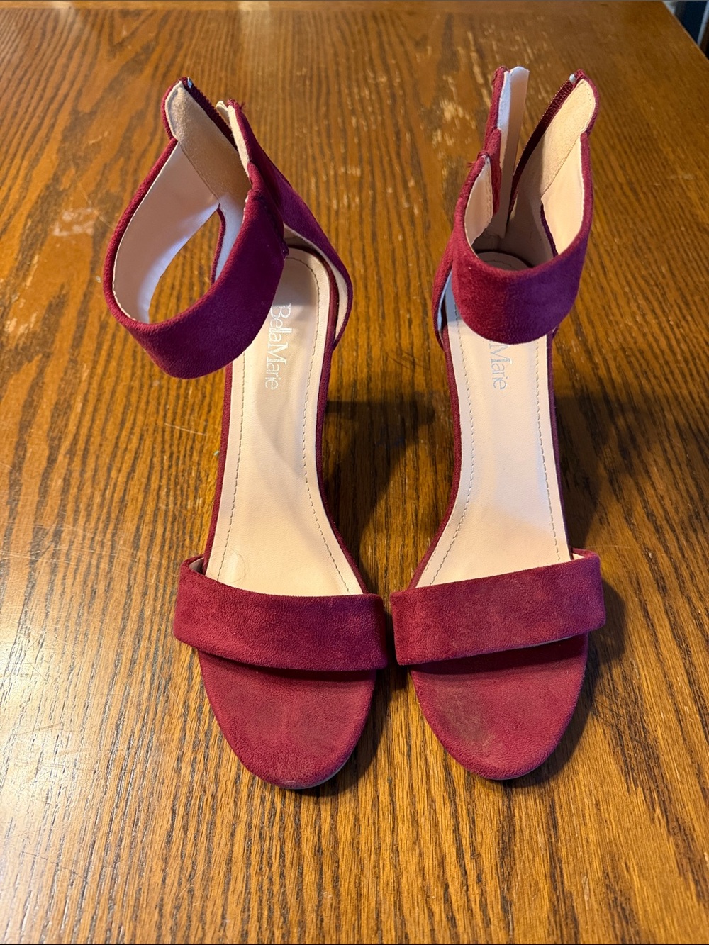 Bella Marie Women’s Burgundy Suede Ankle-Strap Heels